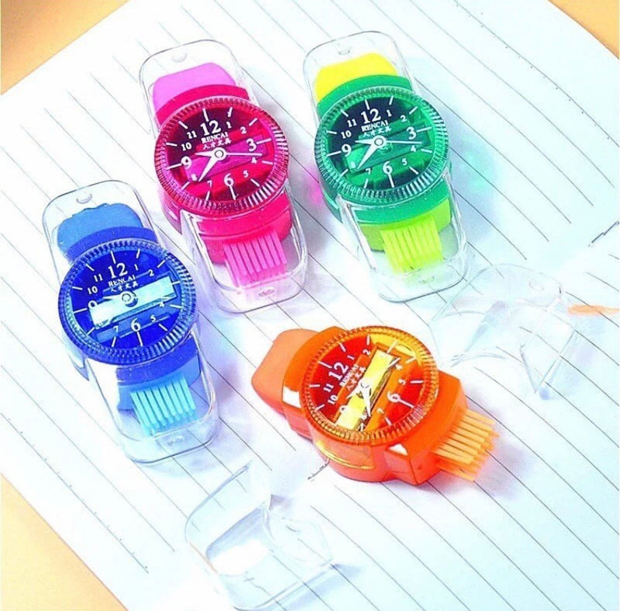 Creative 3 in 1 Pencil Sharpener, Creative Wristwatch Modelling Pencil Sharpener With Eraser And Brush Creative 3 in 1 Pencil Sharpener, Creative Wristwatch Modelling Pencil Sharpener With Eraser And Brush